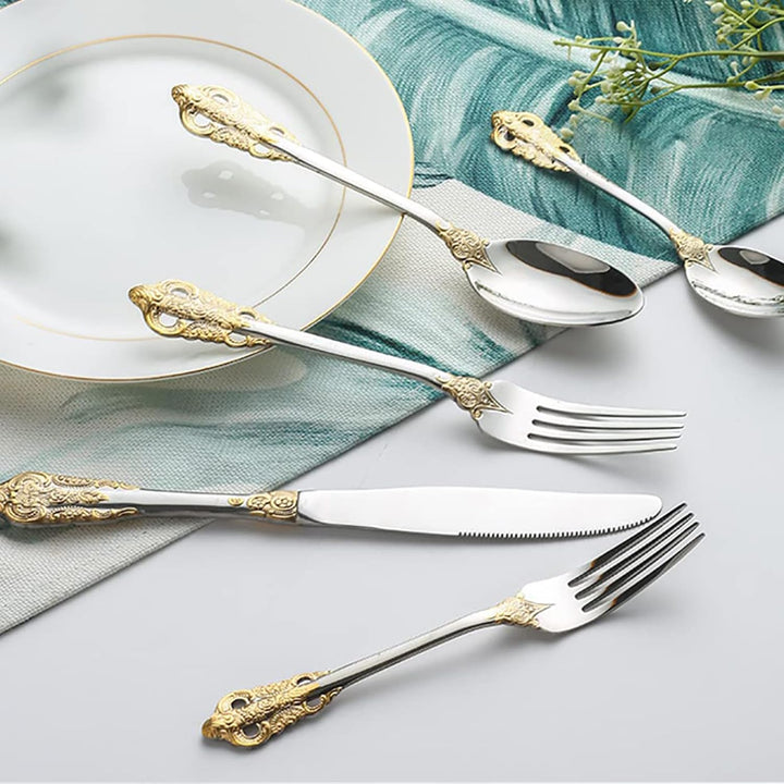 Prächtiges Barock Gold Silber 18/10 Edelstahl Besteck-Set mit 20 Teilen, rostfreies Edelstahl Bestec