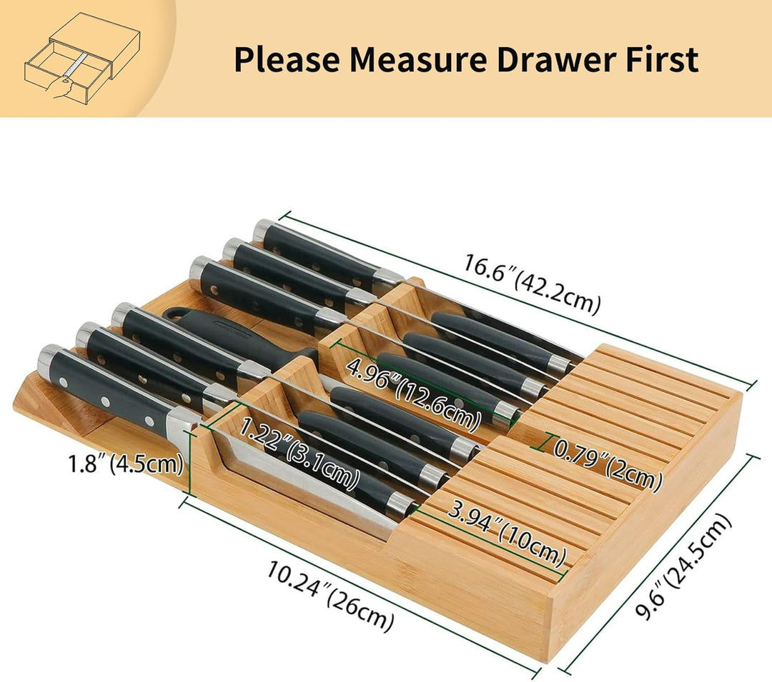 Utoplike In-Drawer Knife Block Bambus Küchenmesser Drawer Organizer, Steakmesserhalter mit grossem G