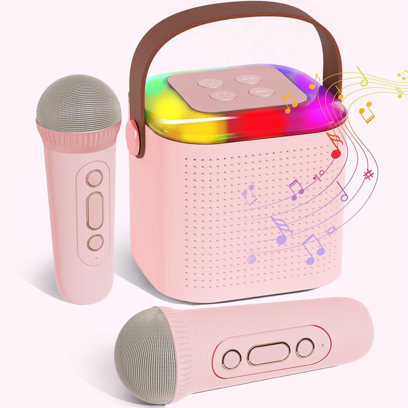 Karaoke Maschine Kinder Geschenk Mädchen, Tragbarer Mini Bluetooth Karaoke Lautsprecher mit 2 kabell