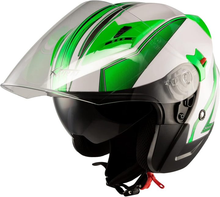Motorradhelm Doppeltvisier City Jet Zertifikat ECE 22-06 Scooter 53-54 cm ( XS) Weiss Grün, 53-54 cm