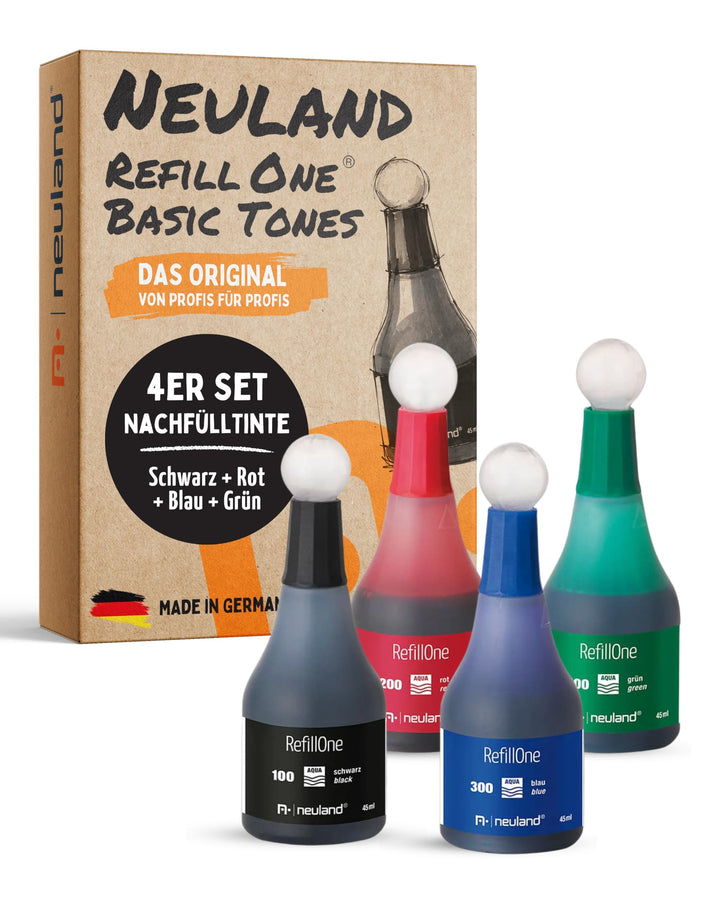Neuland RefillOne® Nachfülltinte Farbset Basic Tones I Tinte für Marker No.One, BigOne, FineOne &amp; Tw