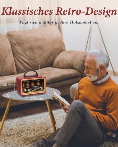 PRUNUS J-170 Bluetooth Radio Retro AM/FM/SW, Nostalgie Radio Klein mit 1800mAh Akku, Kofferradio Küc