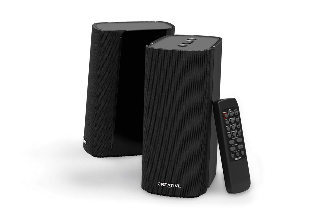 Creative T100 Kompakte 2.0-Hi-Fi-Desktop-Lautsprecher, bis zu 80W Spitzenleistung mit Bluetooth 5.0,