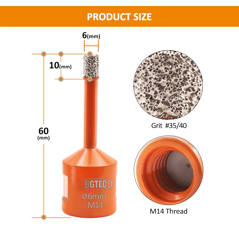 BGTEC Diamant Fliesenbohrer - 2 stücke 6MM Diamantbohrer Lochsäge mit M14 Gewinde für Fliesen Porzel
