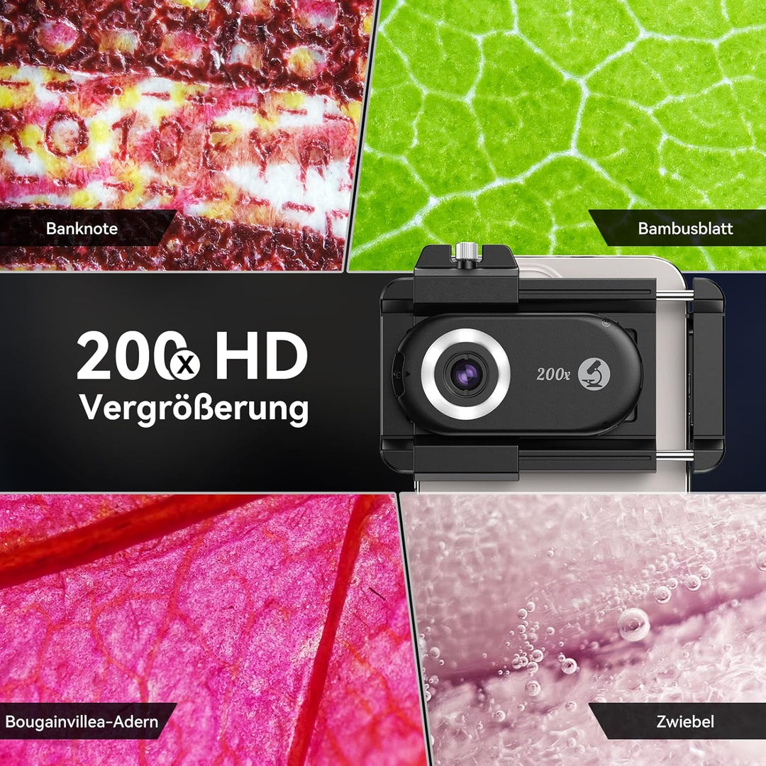 200x Handy-Mikroskop linse mit CPL,Handy-Mikroskoplinse mit LED UV-Licht/Universal-Clip, praktisches
