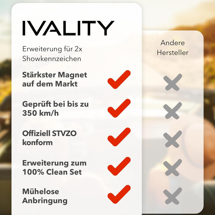 IVALITY Magnetischer Kennzeichen-Halter Erweiterungs-Set - Rahmenloser Magnet-Halter für 2X Show-Ken