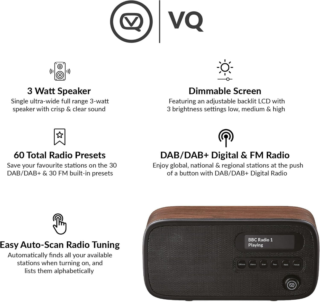 VQ Dexter Radio DAB Plus/DAB mit FM, 3 Watts Stereo Lautsprecher und LCD Bildschirm - Batteriebetrie