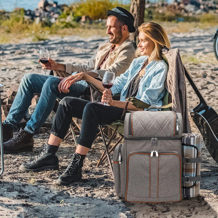Picknick-Rucksack für 4 Personen, Picknickkorb-Set, auslaufsichere Picknicktasche, Strandkühlrucksac