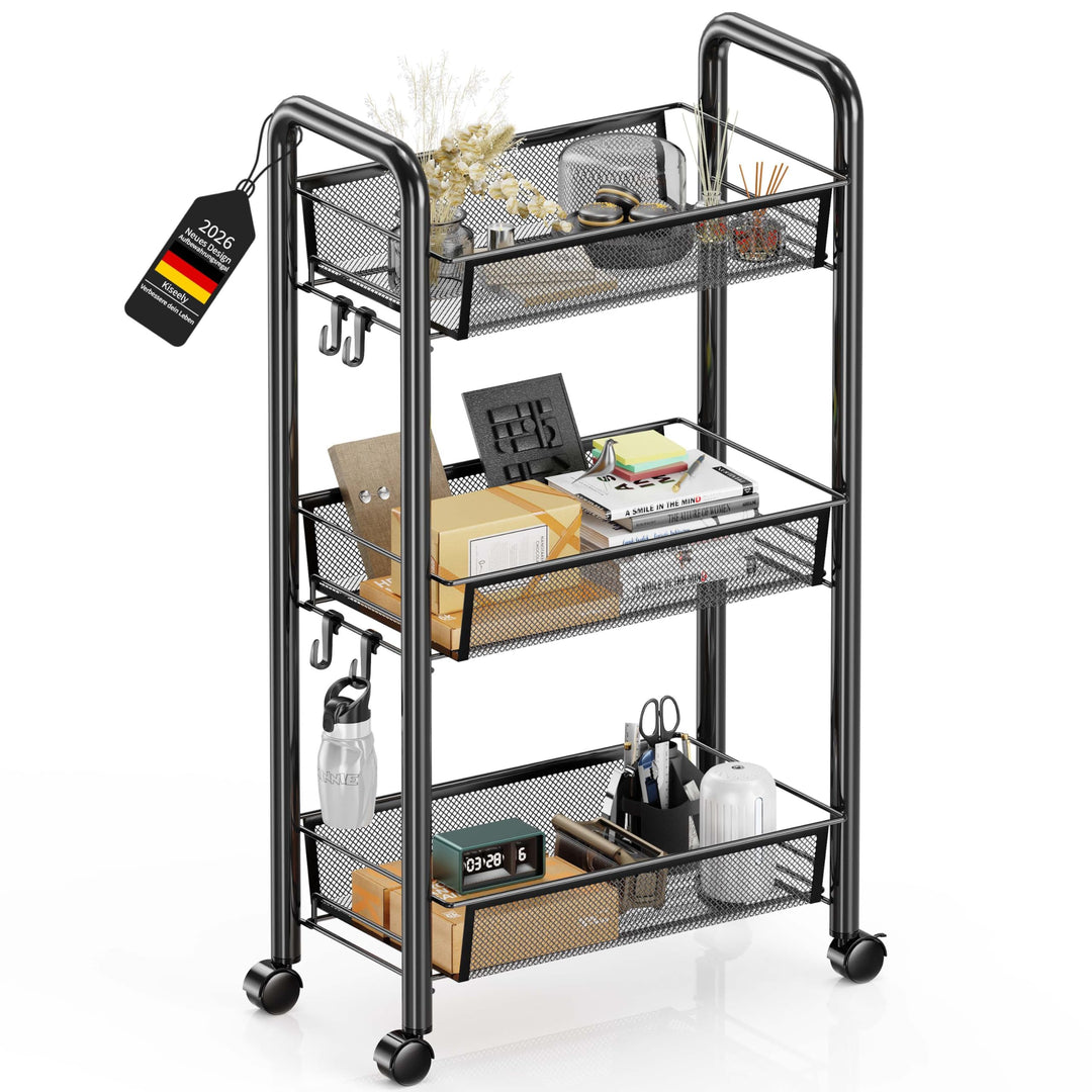 Rollwagen Metall Servierwagen,Küchenwagen,Küche,360° drehbare Räder,Aufbewahrungswagen mit 3/4/5 Ebe