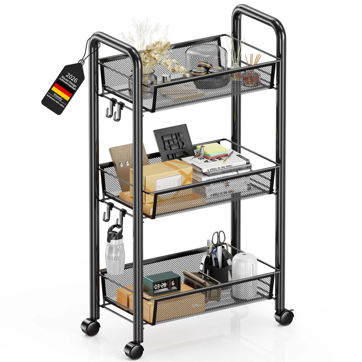 Rollwagen Metall Servierwagen,Küchenwagen,Küche,360° drehbare Räder,Aufbewahrungswagen mit 3/4/5 Ebe