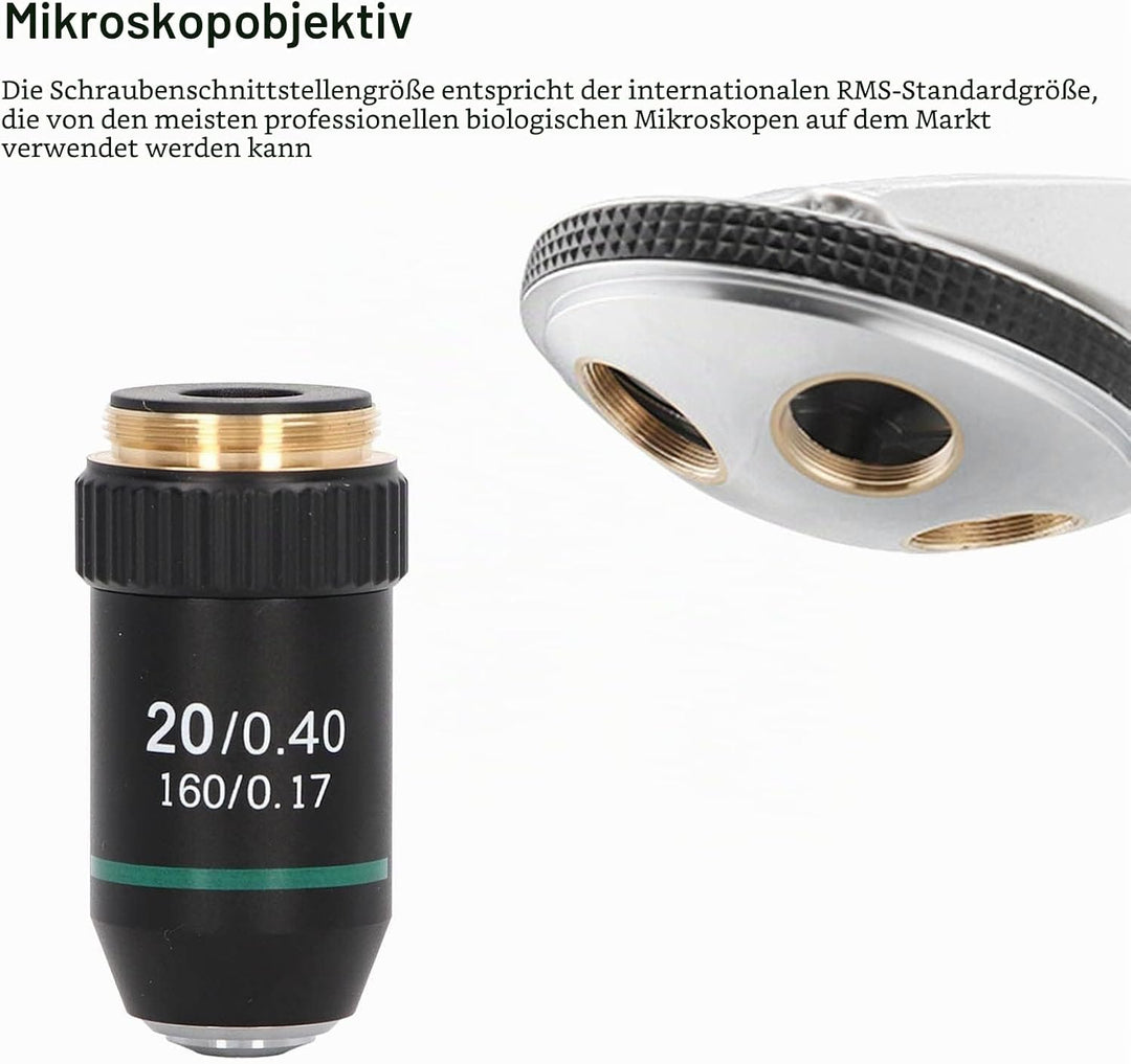 Achromatisches Objektiv Achromatisches Mikroskopobjektiv aus Messing Verchromtes 20X-Mikroskop-Objek