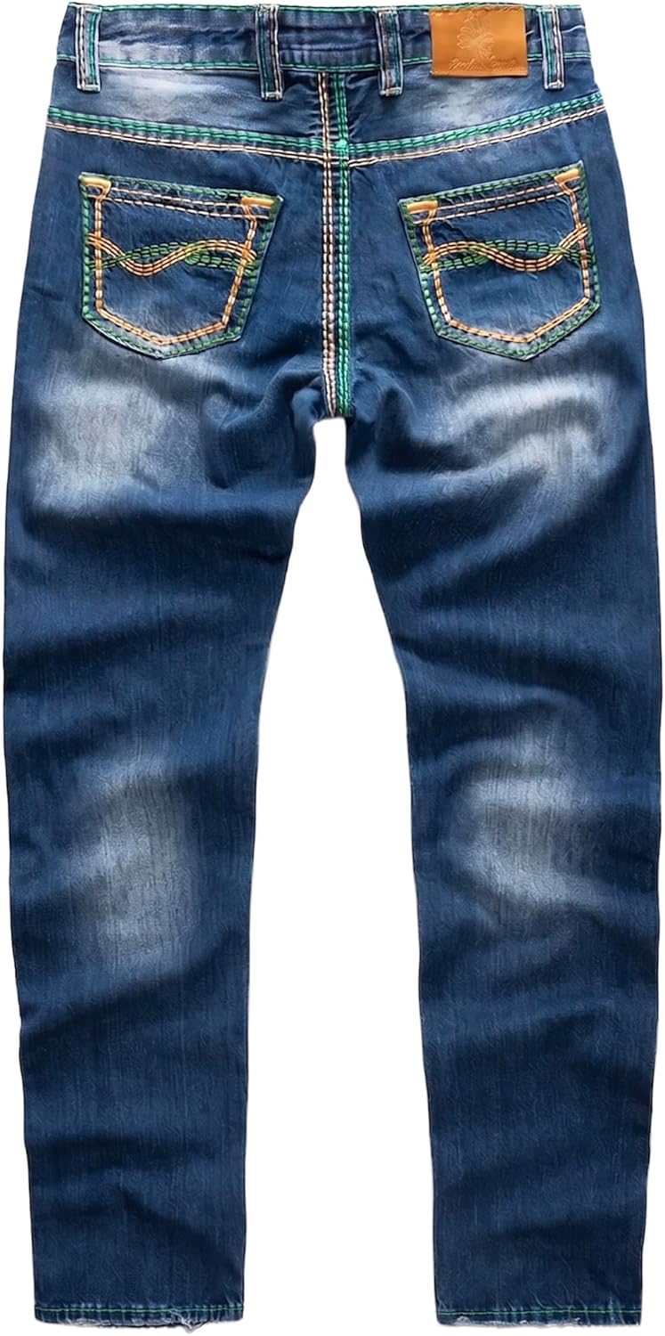 Rock Creek Herren Designer Jeans Hose Dicke Nähte Vintage Blau RC-2056 34W / 34L Dunkelblau - Rc-236