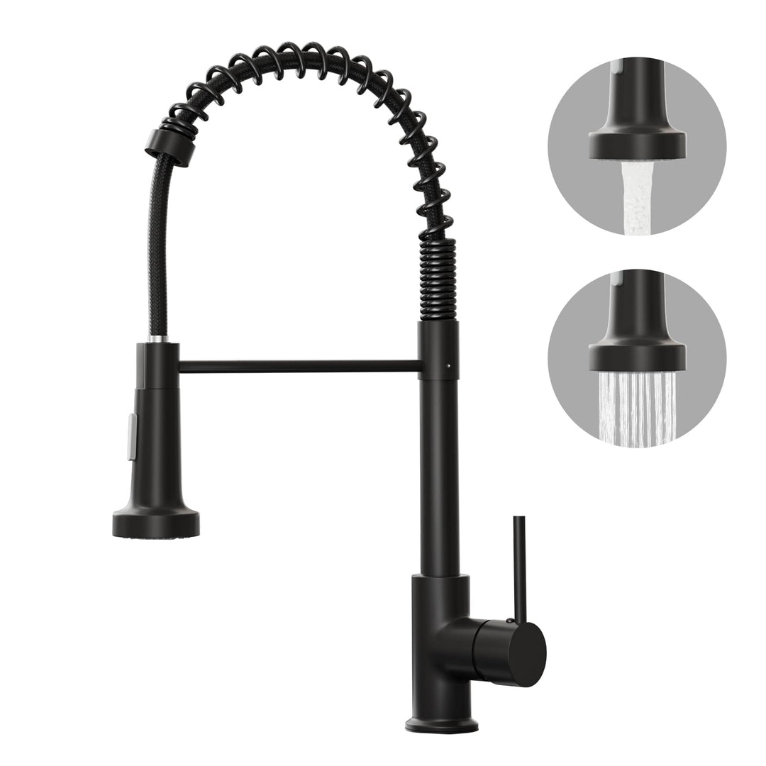 BESy Küchenarmatur Wasserhahn Schwarz Matt, Ausziehbar mit 2 Funktionen, Hochdruck Mischbatterie aus