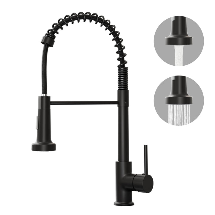 BESy Küchenarmatur Wasserhahn Schwarz Matt, Ausziehbar mit 2 Funktionen, Hochdruck Mischbatterie aus