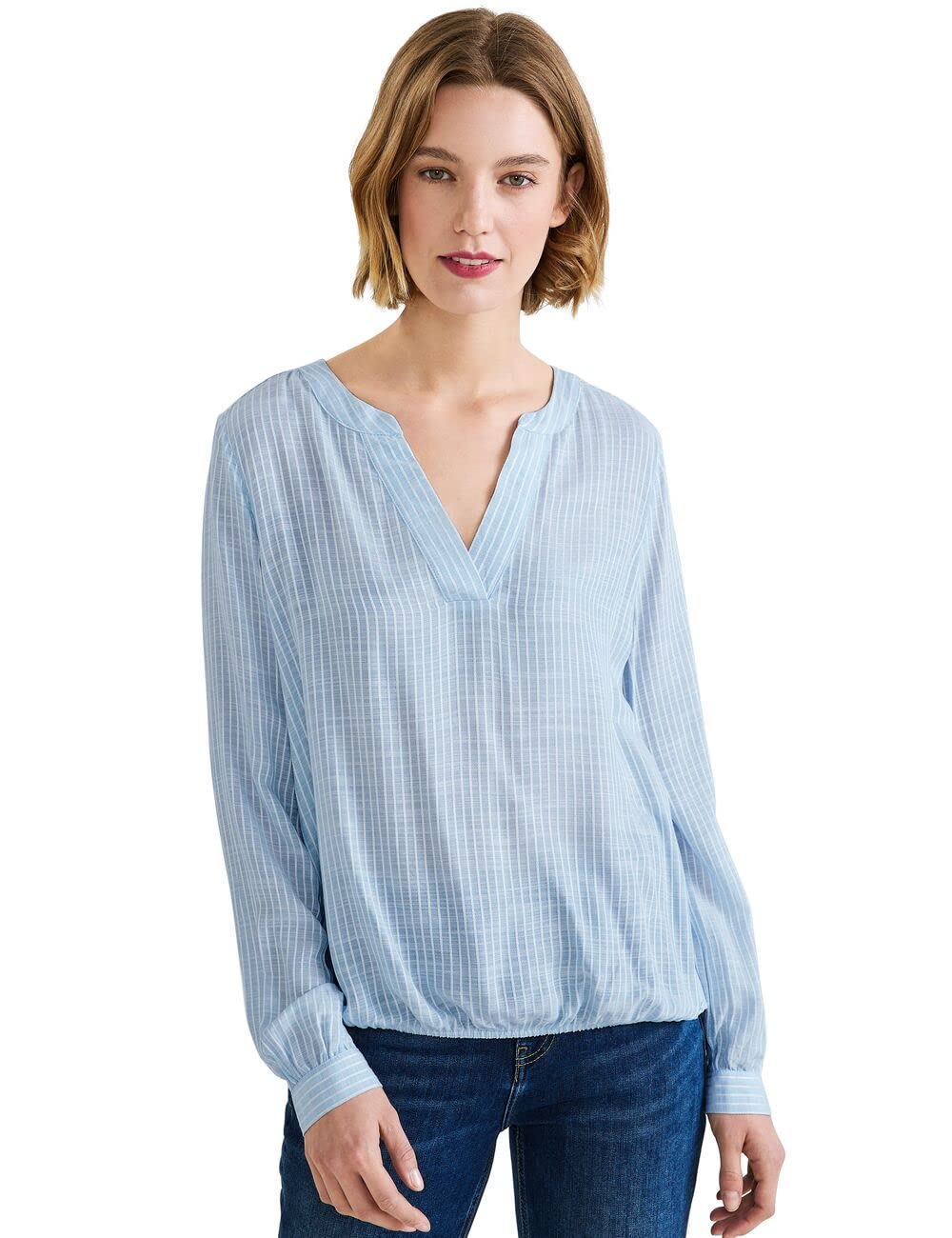 Street One Damen Langarmbluse Gestreift 34 Light Splash Blue, 34 Light Splash Blue