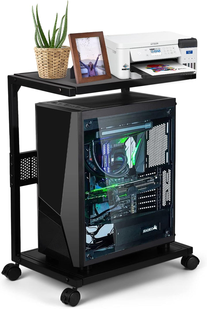 Whchiy PC Ständer Eisen Computer Ständer 2 Schicht CPU Ständer mit Rollen für Schreibtisch (C-Stil K