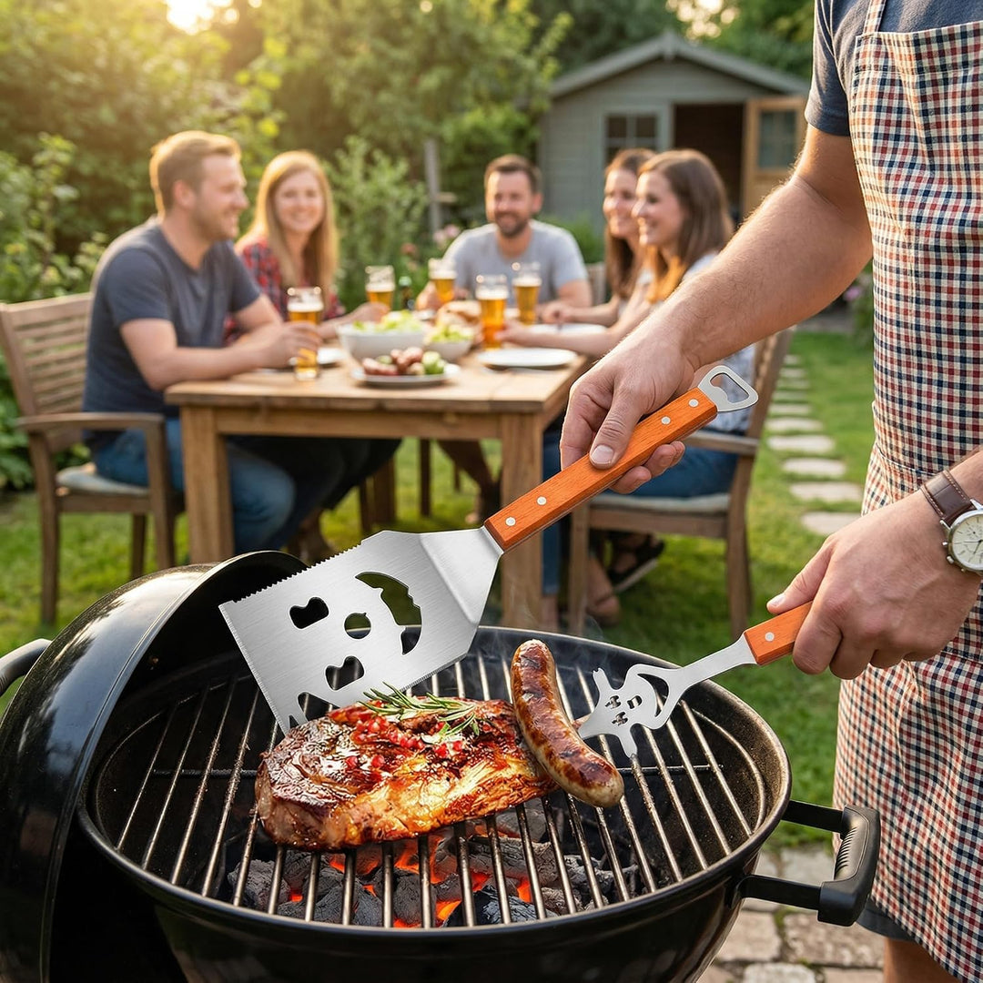 Multifunktionaler Grillwender und -Gabel,Maslasee geeignet für Grillgeräte, multifunktionales Grillb