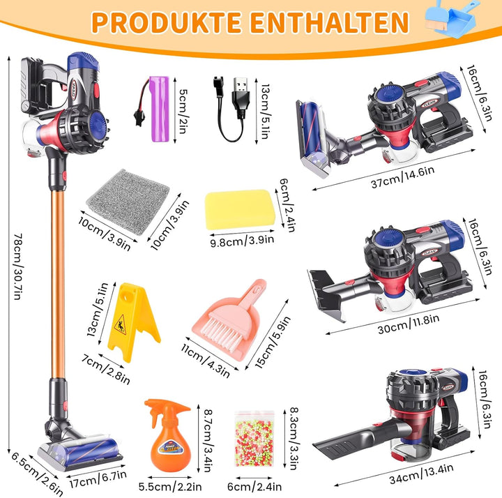 Spielzeug Staubsauger für Kinder, 3-in-1 Staubsauger Spielzeug Set, Realistischer Kinderstaubsauger