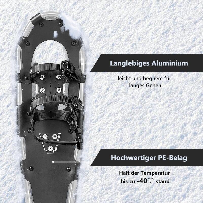 GYMAX leichte Alu Schneeschuhe, Geländeschneeschuh Set mit verstellbar Trekkingstöcke &amp; Tragetasche,