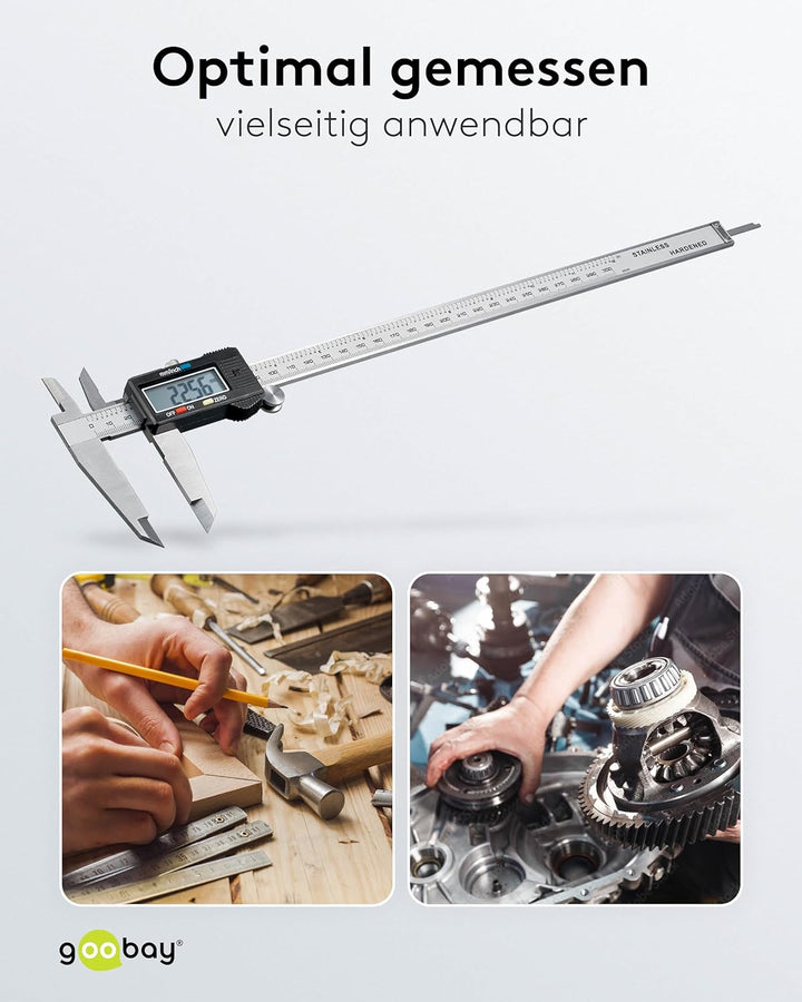 Goobay 77139 Messschieber digital 0 - 300 mm / Elektrische Schieblehre digital 12 Zoll / Für Tiefen-