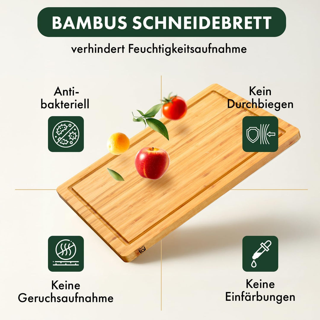 Blumtal Schneidebrett aus 100% Bambus - 2cm dickes Holzbrett antibakterielle - massives Schneidebret