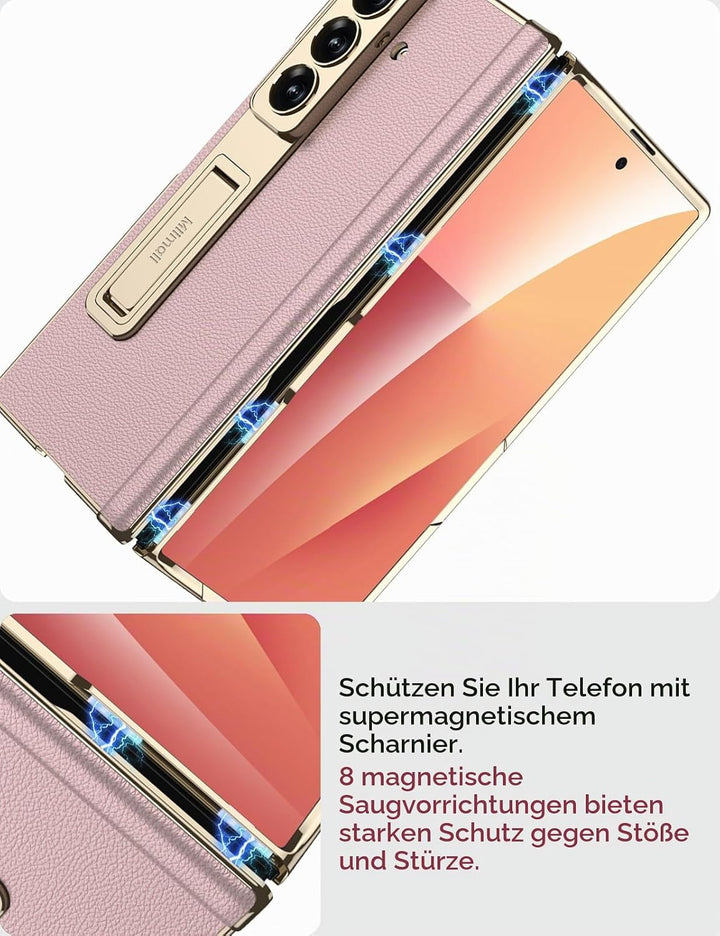 Miimall Lederhülle Kompatibel mit Samsung Galaxy Z Fold 7 Hülle mit Displayschutz+Scharnierschutz, S