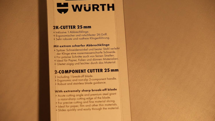 Würth Cuttermesser 25mm Extrem stabil rutschfester 2K Griff robuste Klingenführung Top Qualität Univ