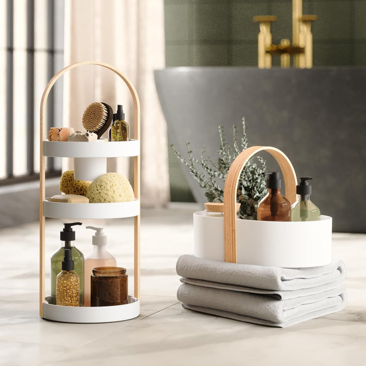 Umbra Bellwood Caddy, Organizer für Make-up und Kosmetik, robuster drehbarer Behälter mit Holzgriff,