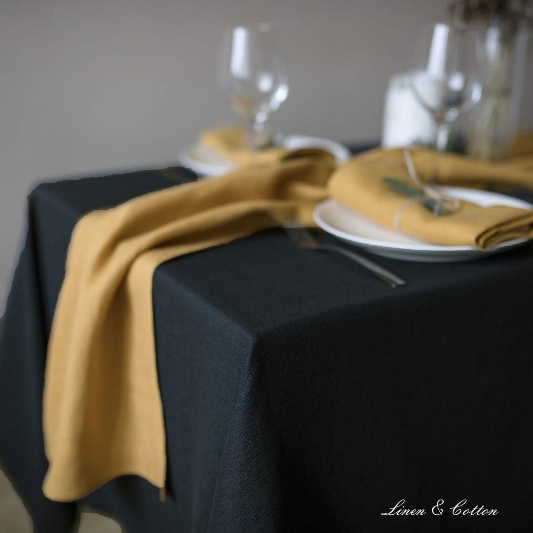 Linen &amp; Cotton Tischdecke Stoff Tischtuch Tischwäsche Hygge -100% Leinen, Schwarz (100 x 140 cm) Mit