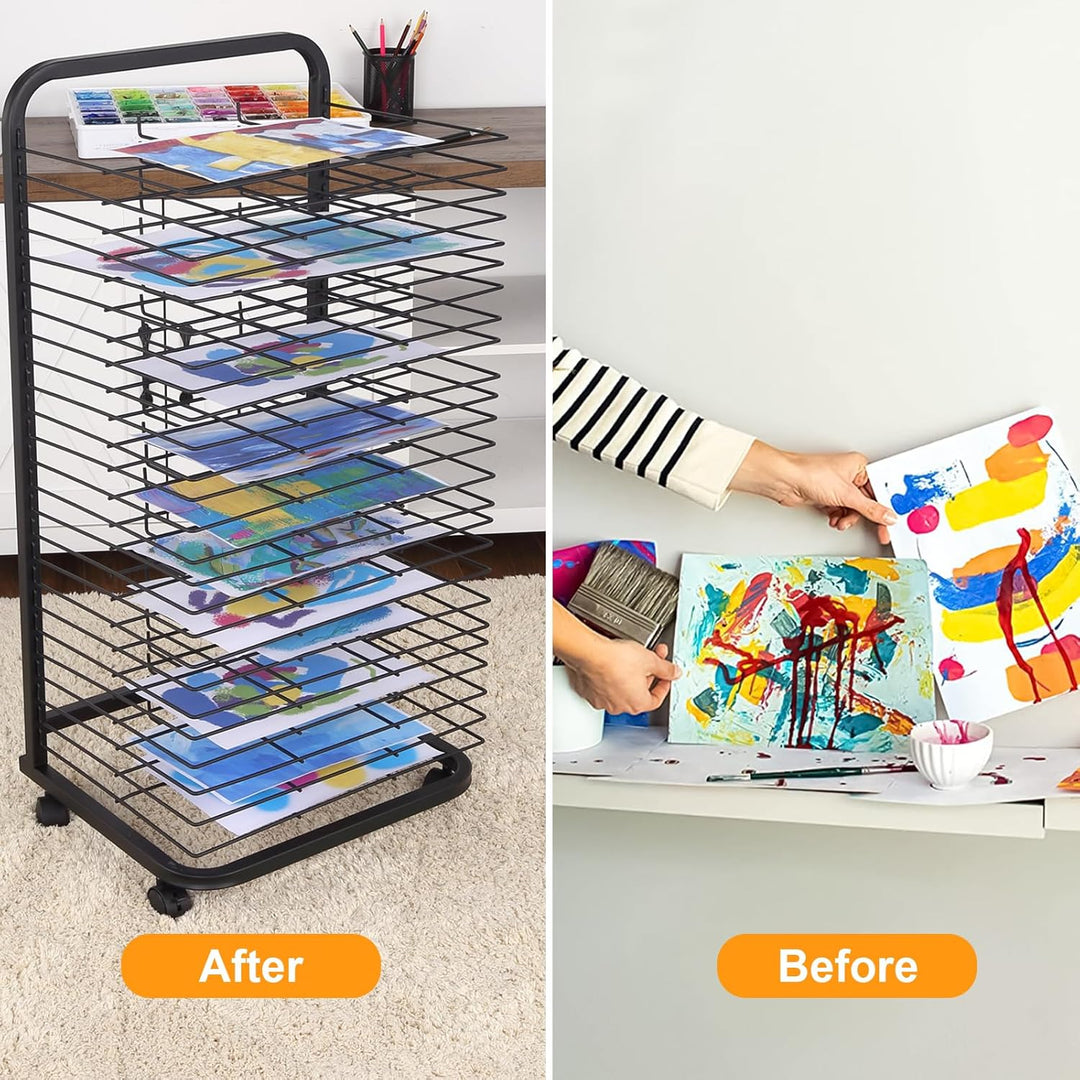Bilder Trockengestell, Kunst-Trockenständer mit 25 abnehmbare Fächer & Rädern, Mobiles Bildertrocknu
