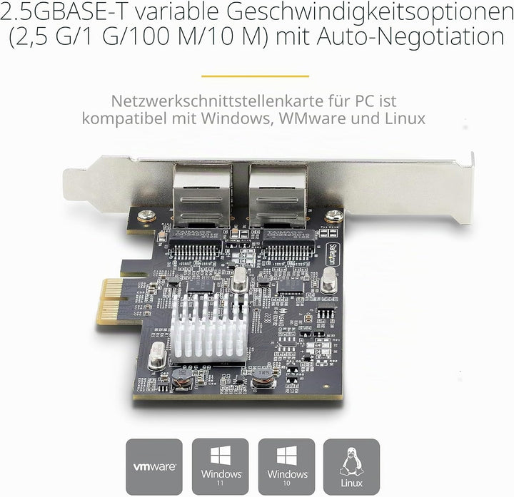 StarTech.com 2-Port 2.5 Gbit PCIe Netzwerkkarte, Intel I225-V, Dual-Port Computer LAN Karte, Multi-G