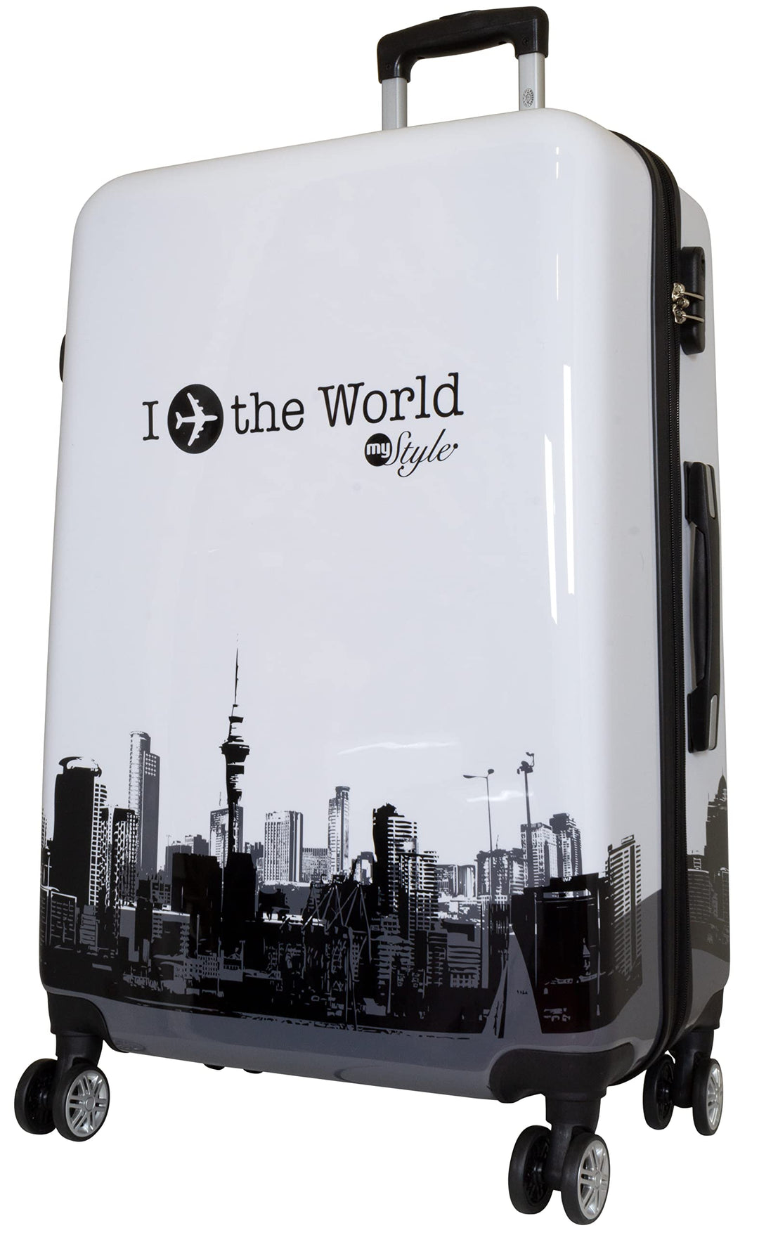 Trendyshop365 Hartschalen Reise-Koffer mit Motiv Bedruckt - Fly The World Weiss - 77 Zentimeter 94 L