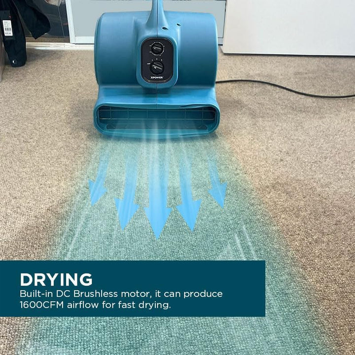 XPower Mighty Centrifugal Air Mover, Carpet Dryer, Floor Fan, Blower, Stackable, Daisy Chain, for Wa