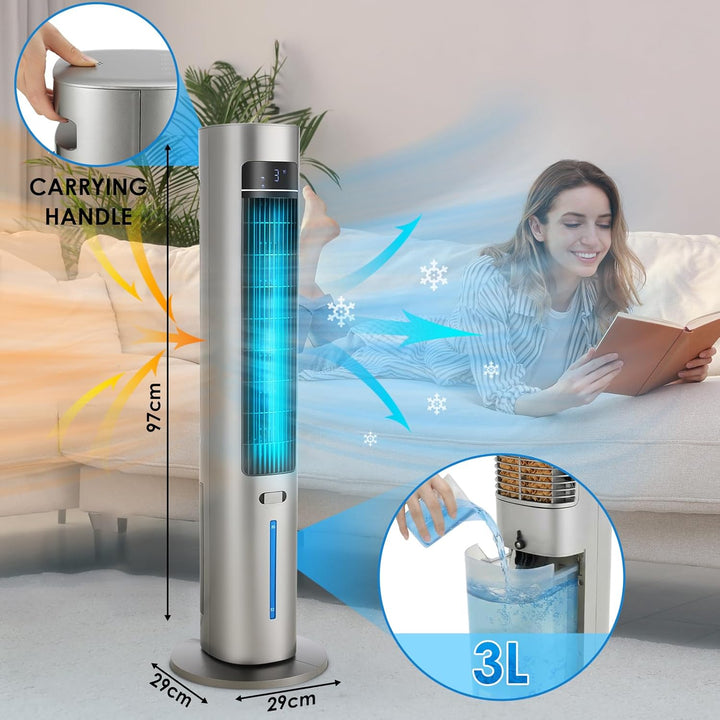 LIFERUN Turmventilator mit Aromadiffuser Fernbedienung 3-Stufen-Klimaanlage mit Wasserkühlung, 50° O