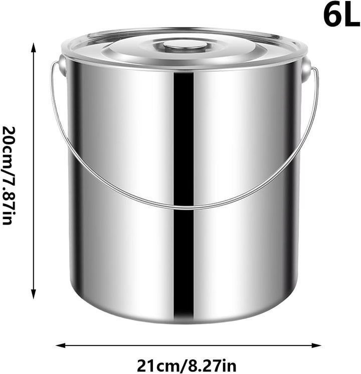 Edelstahleimer Mit Deckel 6/12/20L Eimer Mit Deckel Und Tragegriff Robuster Metall Eimer Wassereimer