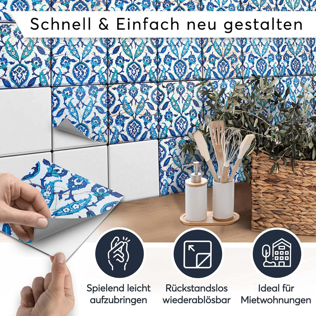 60 Stück Fliesenfolie für Küche und Bad 15x15 cm - Mosaikfliesen, Fliesensticker - selbstklebende Fl