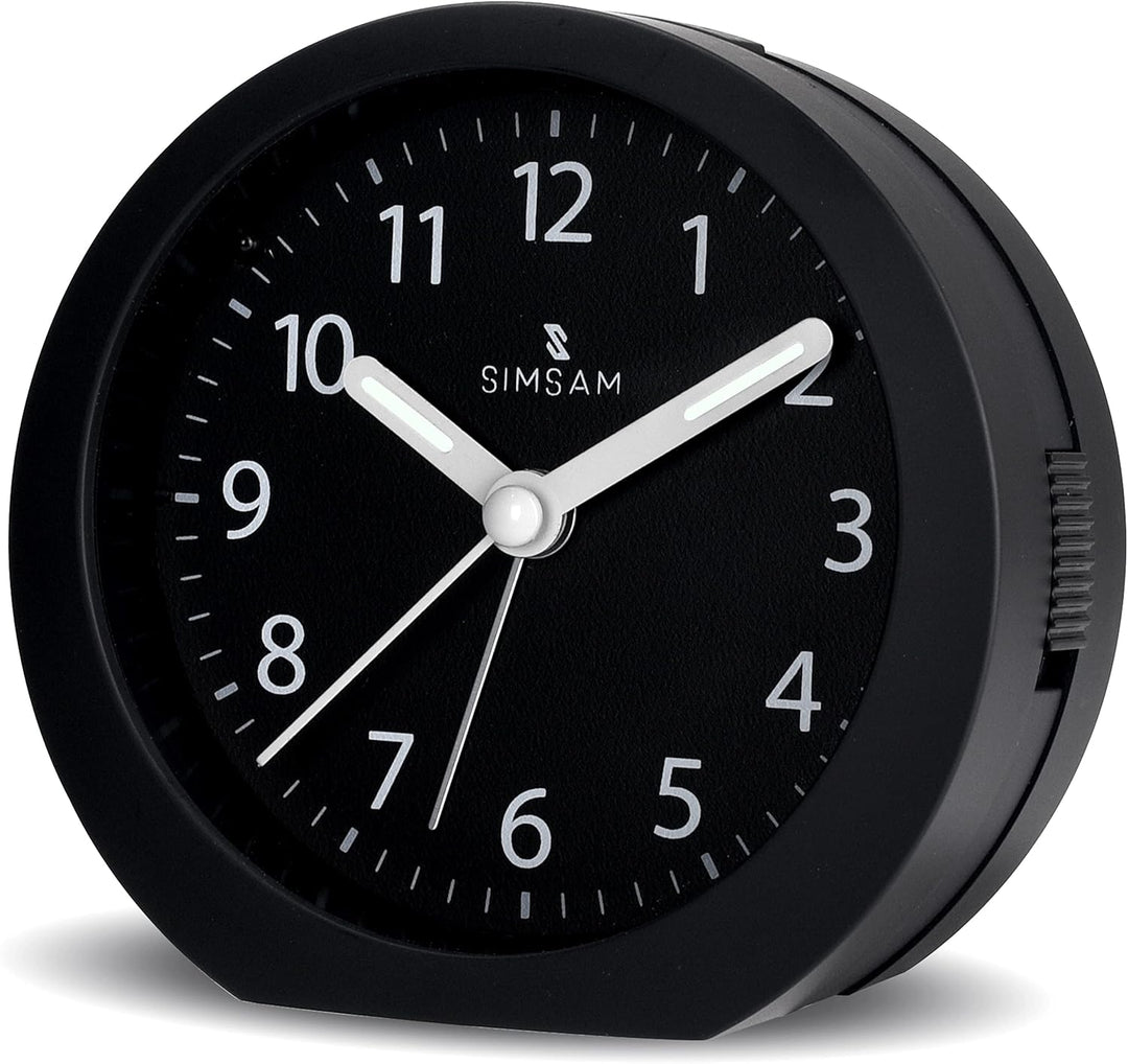 SIMSAM Wecker Analog ohne Ticken mit Batterie, Licht (Schwarz-Schwarz), Schwarz-schwarz