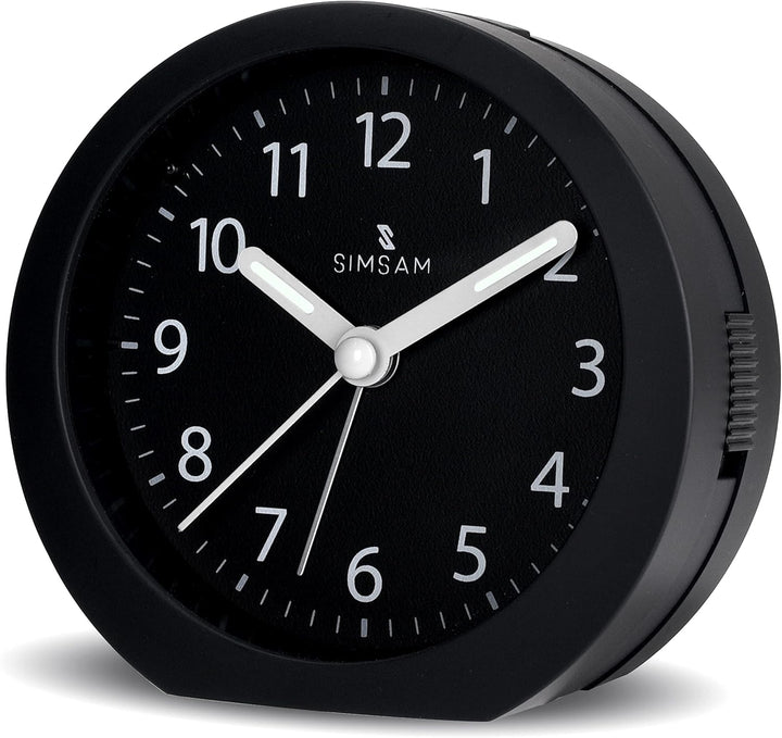 SIMSAM Wecker Analog ohne Ticken mit Batterie, Licht (Schwarz-Schwarz), Schwarz-schwarz