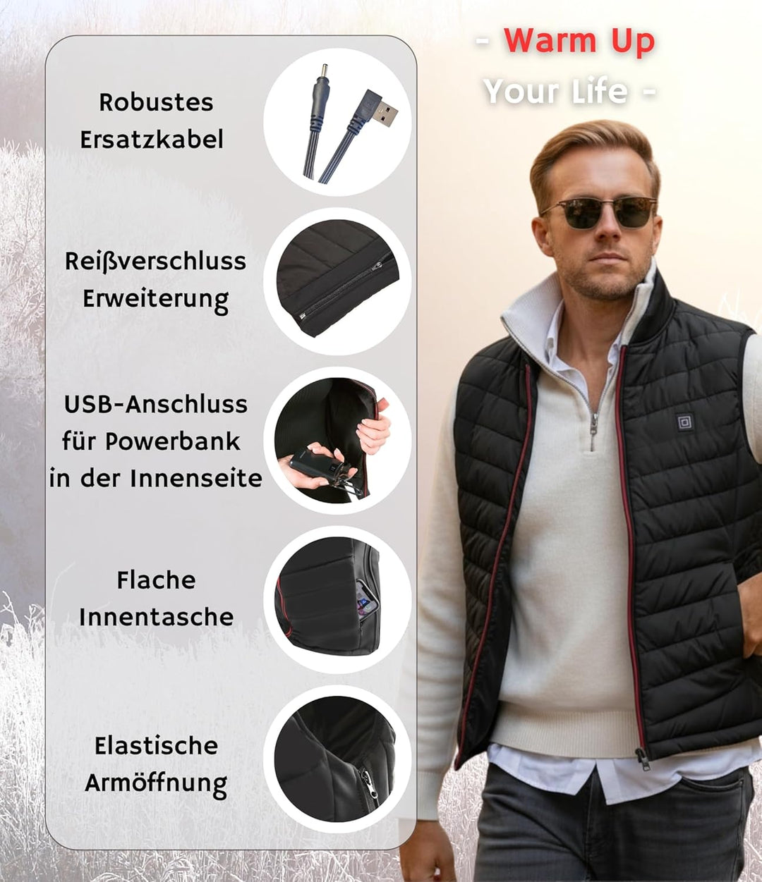 Muawo Premium beheizbare Weste | Grösse XS - XXL | Heizweste für Damen und Herren | Kleidung bis 55°