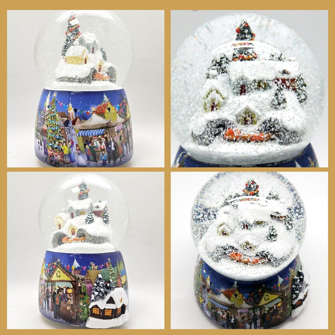 Schneekugel Weihnachten Spieluhr | Berglandschaft mit Zug | Sockel Winterlandschaft Polyhaus | mit M