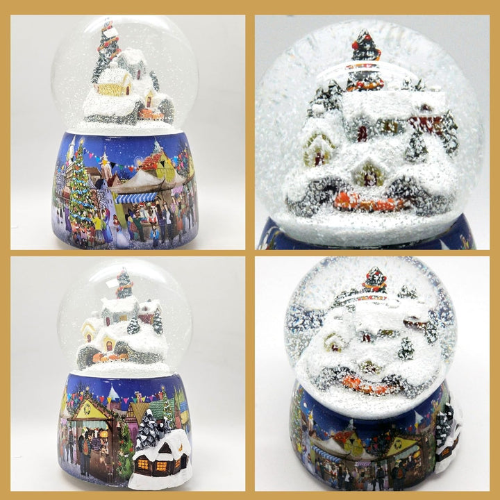 Schneekugel Weihnachten Spieluhr | Berglandschaft mit Zug | Sockel Winterlandschaft Polyhaus | mit M