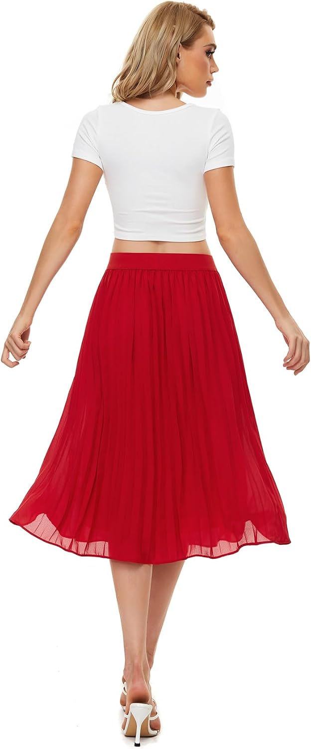 Durio Midirock Damen Faltenrock Plissee Damenrock Sommerrock Leicht Casualrock Chiffon Röcke A-Linie