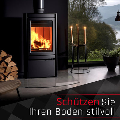 BIJON Glasplatte Segmentbogen für Kaminofen mit Dichtlippe, Glasbodenplatte - Funkenschutzplatte Gla