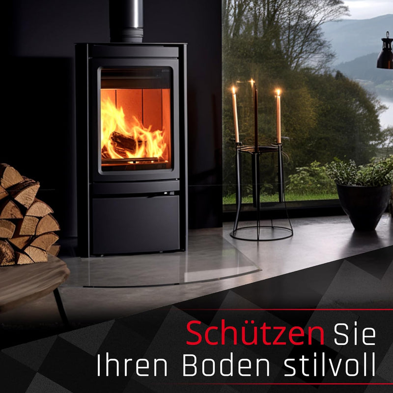 BIJON Glasplatte Segmentbogen für Kaminofen mit Dichtlippe, Glasbodenplatte - Funkenschutzplatte Gla