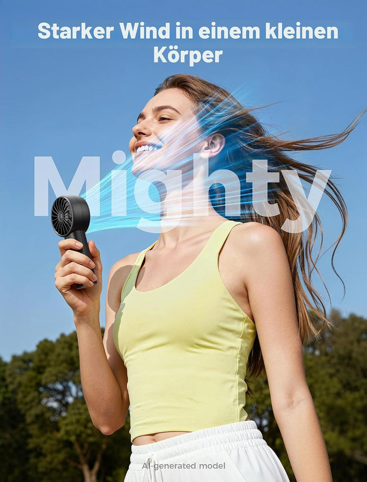 Aecooly Mighty Handventilator, Tragbarer Mini Ventilator, USB-aufladbar [Max. 10 Stunden Kühlzeit],