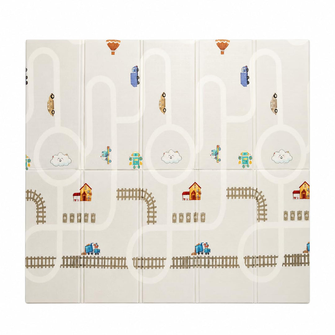 GIROX Krabbelmatte Baby 200x180 cm Hell - Faltbare Spielmatte Kinder Doppelseitig, XXL Schaumstoffma