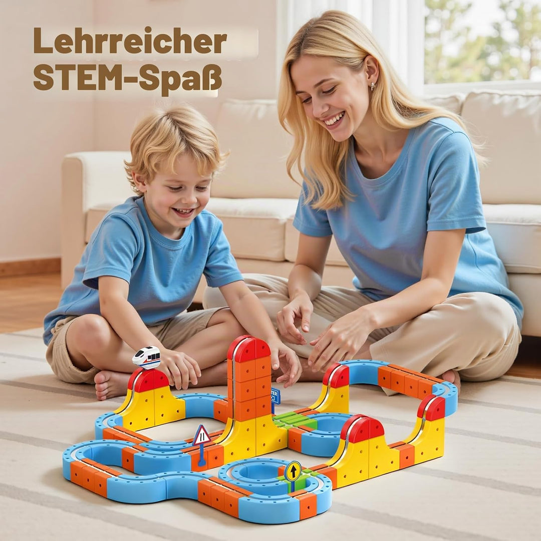 56 Pcs Clickrail Electric Train Set, Geschenk Junge Mädchen 3 4 5 6 7 8 Jahre DIY Cube Track Spielze