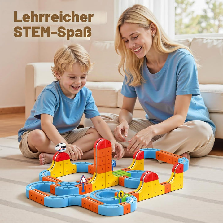 56 Pcs Clickrail Electric Train Set, Geschenk Junge Mädchen 3 4 5 6 7 8 Jahre DIY Cube Track Spielze
