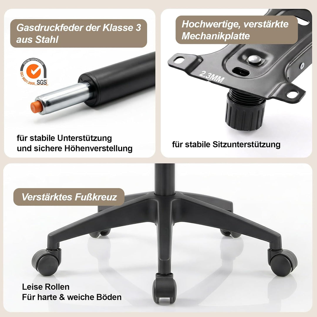 Bürostuhl Ergonomisch mit 4D Verstellbarer Lordosenstütze und Atmungsaktivem Mesh, Ergonomischer Sch