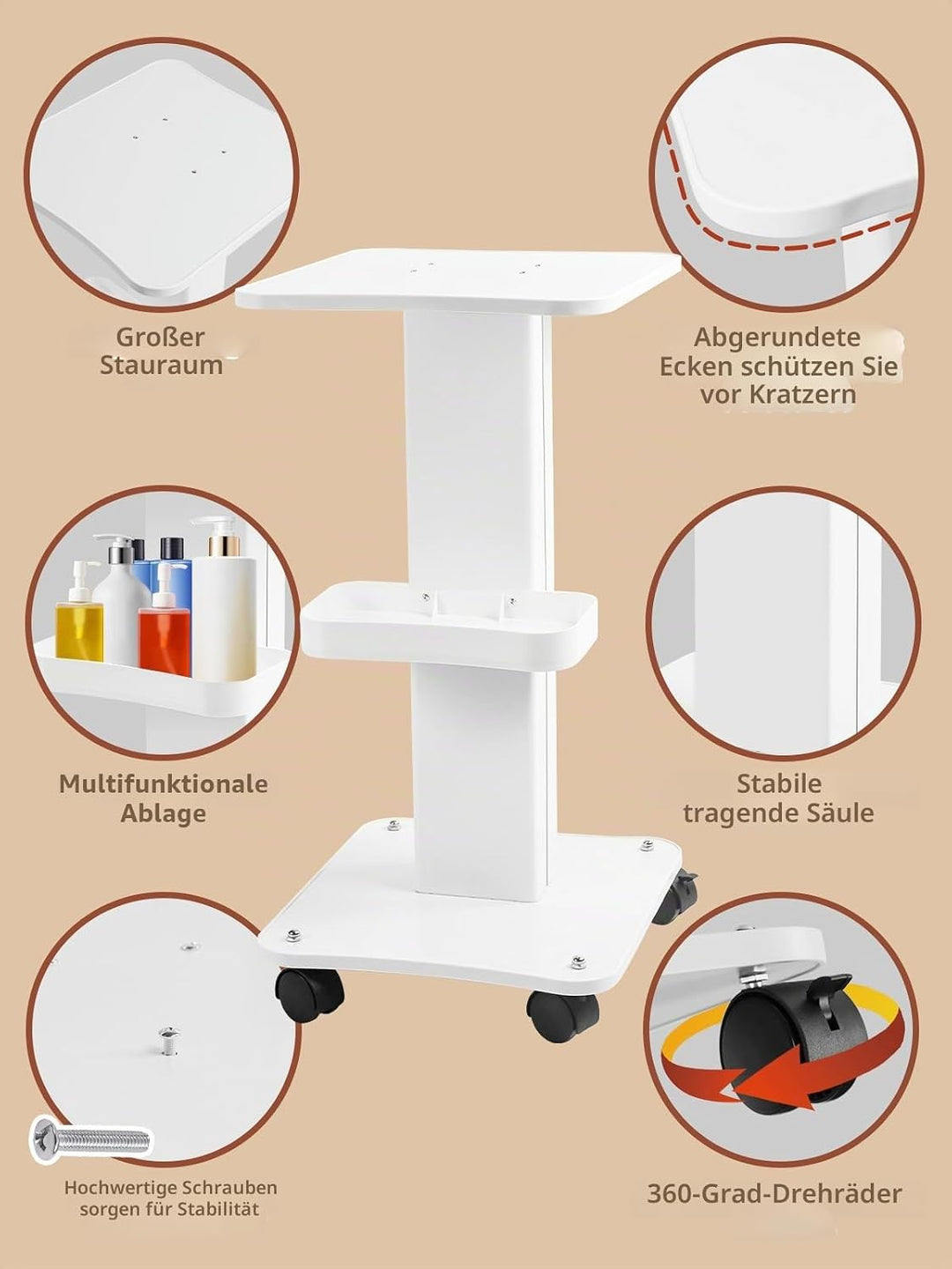 Kalolary Beauty Salon Trolley Tragbar Wagen mit Ablagefach & Universal Wheel Gerätewagen Friseur Rol